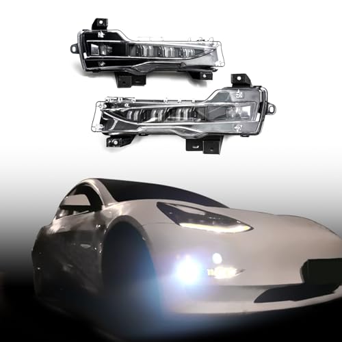 WANGDUOYU Compatible with 2020-2023 Tesla Model 3/Y Adaptive Steering LED Front Fog Lights Sequential Turn Signal Assisted Daytime Running Lights