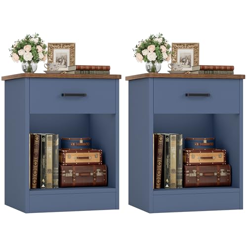FOTOSOK Nightstand Set of 2, 2-Tier Side Table with Drawer