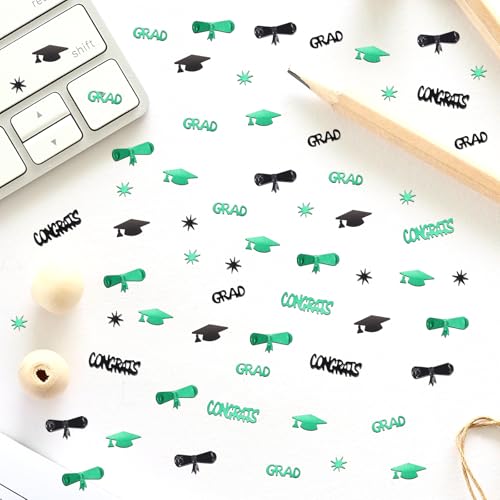 Image of Green and Black Graduation Confetti 2026, 1000 Pcs Class of 2026 Table Centerpiece Grad Confetti for 2026 Graduation Party Decorations Supplies
