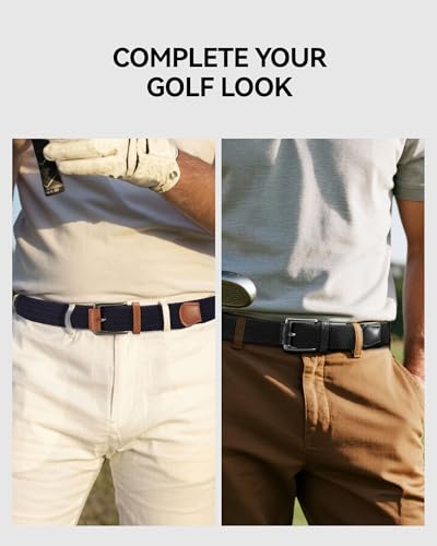 Image of Chaoren Leather Ratchet Belt 2 Pack Dress with Click Sliding Buckle 1 3 /8 inch in Gift Set Box - Adjustable Trim to Fit