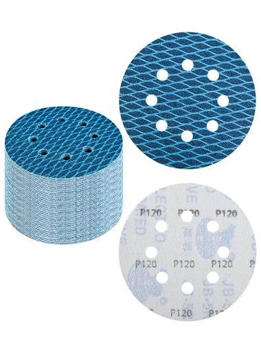 125mm Schleifscheiben Körnung 120, 32 Stück Exzenter Schleifpads 125mm Klett Schleifpapier für Poliermaschine Schleifmaschine(Blau)
