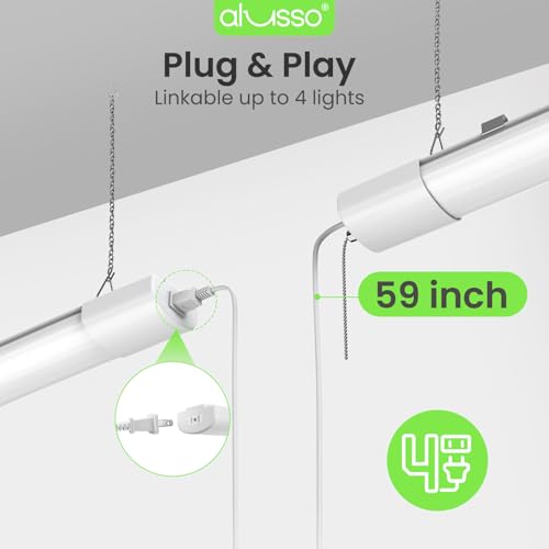 Image of ALUSSO LED Shop Lights 4FT for Garage, 6000LM Super Bright, Adjustable 2700K-6500K Color Temperature, 120V, Warm to Cool Daylight Linkable Shop Lights for Workshop, 4 Pack