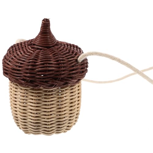 Handwoven Rattan Bag Acorn Shaped: Wicker Crossbody Handbag Beach Straw Hand Woven Shoulder Bag Small Basket with Handle for Kids Women Summer Travel