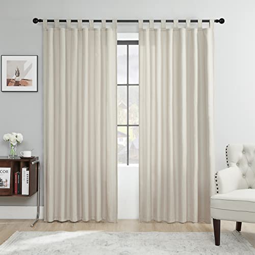 Linen Textured Heavy Curtains 84 Inch Length Set Of 2 Farmhouse Window Treatments Drapes For Bedroom Living Room Light Filtering Privacy Added With Tab Top, Grayish Beige Burlap, 52 By 84 In #TOP1