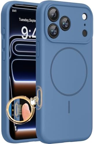Miracase Magnetic für iPhone 17 Pro Max Hülle, Kompatibel mit MagSafe, integrierter Silikon-Kamerasteuerungsschutz, 3,0 mm verdickter stoßfester Fallschutz für 17 ProMax, Glas Blau