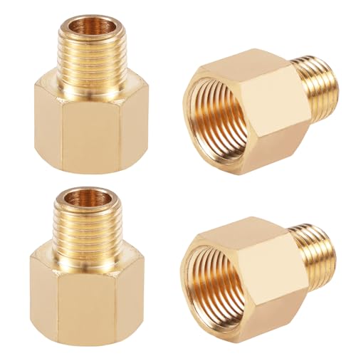 4pcs Brass Pipe Fitting Adapter Reducer, 1 4 Inch NPT Male x 3 8 Inch NPT Female Threaded Hex Connector Pipe Coupling Fittings Replacement Accessories for Plumbing Gas Hydraulic Systems