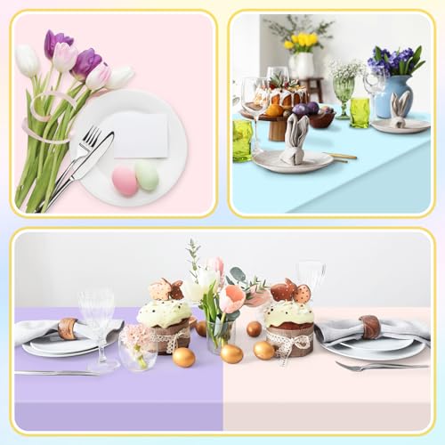 Image of 12 Pack Pastel Color Tablecloths, Pastel Plastic Table Cloths for Parties, 6 Color Pastel Party Decorations Set for Girls Birthday, Unicorn and Ice Cream, Baby Shower, Wedding Party, 54 x 108 Inch