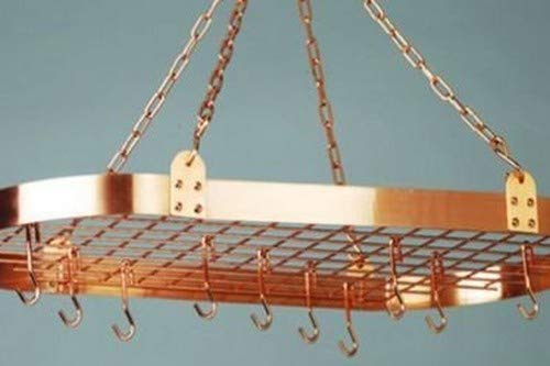 Old Dutch atin Satin Copper Medium Gauge Oval Pot Rack with Grid & 12 Hooks, 36" x 18"