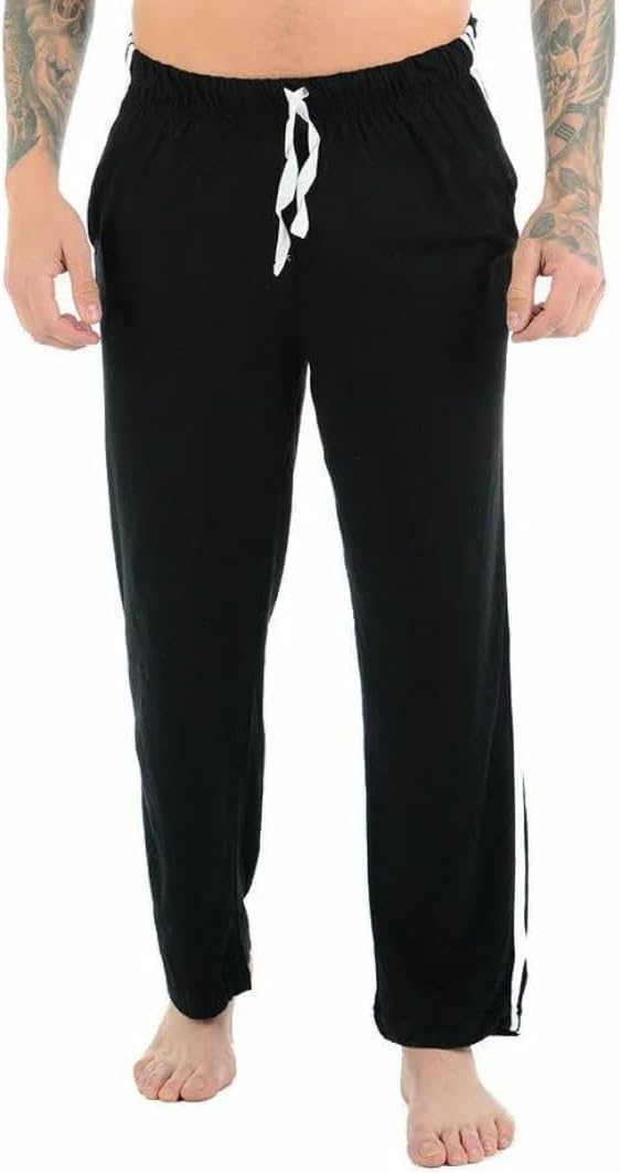 COSHALMens Loungwear Track Pants 2 Side Striped Open Hem Bottoms Casual Sweat Pants Trousers Men's Tracksuit Mens Lounge Pants Men Nightwear Trouser