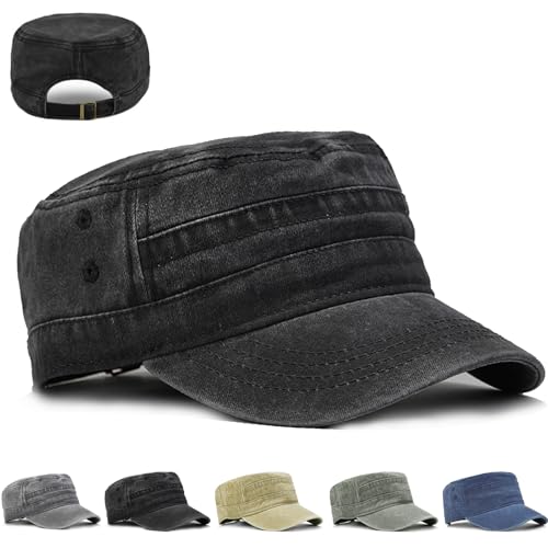 LUKIUP Cadet Army Military Flat Top Caps Vintage Army Cap Used Look verstellbare Military Style Cap für Damen und Herren für Damen und Herren Outdoor-Aktivitäten