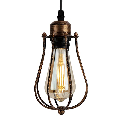 Leselux Suspension Luminaire Industrielle E27, Luminaire Plafonnier Industriel Or Noir, Lampe de Cage, Éclairage de Plafond, Plafonnier Vintage, Parfait pour Salon, Chambre, Bar, Café (Sans Ampoule) Cover