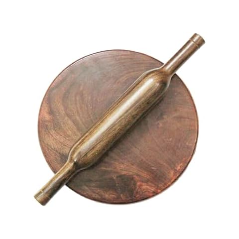 Wooden Rolling Board with Rolling Pin Belan Chakla Circular Board Hand Made Wooden Polpat Wooden Chakla Belan Wooden Kitchen Utensils for Roti Making ( from India ) Cover