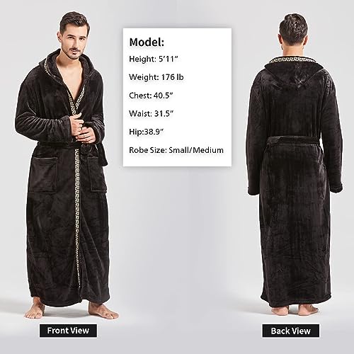 Image of FashGudim Mens Robes Big and Tall with Hood Two-Tone Flannel Fleece Contrast Bathrobe Full Length Plush Long Robe House Coat