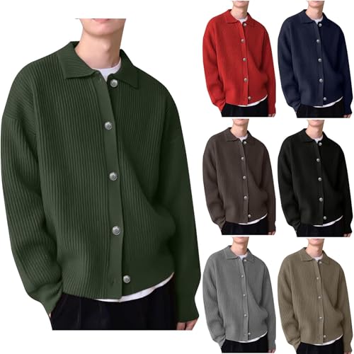 Cambkatl Men's Lapel Collar Cardigan Sweaters - Button Down Plain Casual Long Sleeve Knitted Cozy Outerwear Tops2