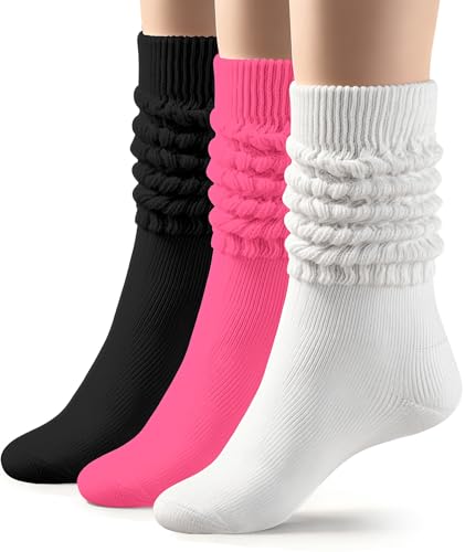 TRIITECH 3 Pairs Scrunchy Socks for Women Slouch Socks Women Knee High Scrunch Socks Size 5-11