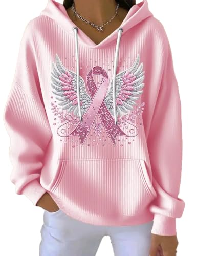 In October We Wear Pink Sweatshirt Pink Angel Wings Shirt Women Kind Mind Wear Breast Cancer Awareness Ribbon Sweatshirt Support Survivor We Fight Together Hoodie Plus Size