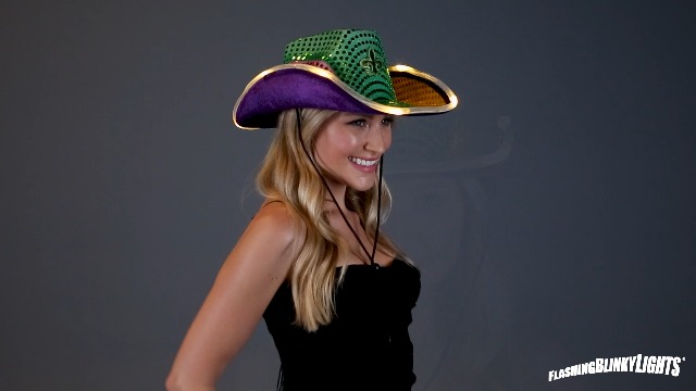 8567 Mardi Gras Hat Light Up Cowboy Cowgirl Hats, One Size, Green Purple Gold FlashingBlinkyLights Shiny Sequin Purple, Green and Gold  main image 3