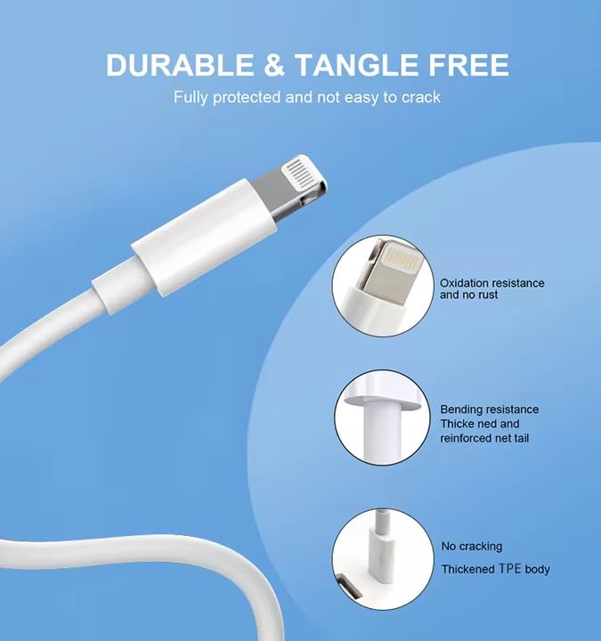 Image of Tufento MFi Certified USB to Lightning Fast Charging Cable (1m /3.3ft) - Durable Sync & Charge Cord Compatible with iPhone 14, 13, 12, 11, XS, XR, X, 8, 7, 6, 5, iPad, and iPod (White)