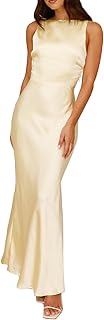 Summer Satin Maxi Dresses for Women 2025 Elegant Classy Silk Formal Sleeveless Open Back Spaghetti Strap Wedding Guest Dress