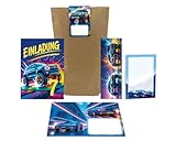 10 Einladungskarten zum 7. Kindergeburtstag Junge Kinder Monster-Truck Auto Einladungen siebte Geburtstag Geburtstagseinladungen inkl. 10 Umschläge, 10 Tüten, 10 Aufkleber, 10 Lesezeichen, 10 Blöcke