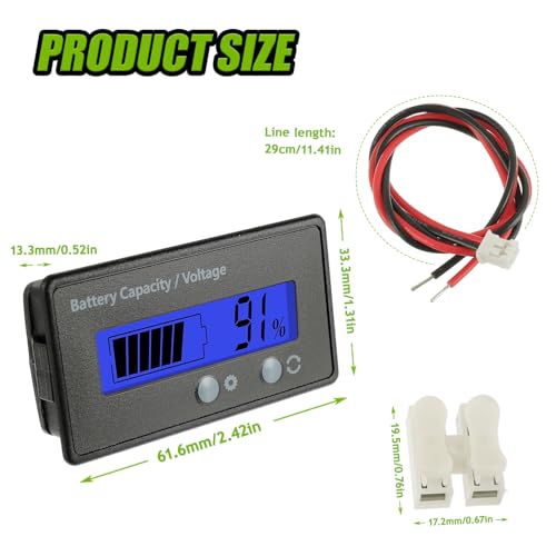 EPLZON Batteriekapazitäts Voltmeter Monitor, DC 12V 24V 36V 48V 60V 72V Batteriemessgerät, Batteriekapazität Spannung Meter Blei-Säure und Lithium Ion Batterietester (Blau Licht)