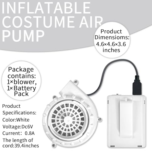 Pacote com 2 leques infláveis brancos para fantasia de dinossauro inflável de Halloween USB mini ven
