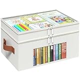 Foyego 18 QT Craft Organizers and Storage Box with Transparent Cover and Leather Handles, 2-Layer Art Supply...