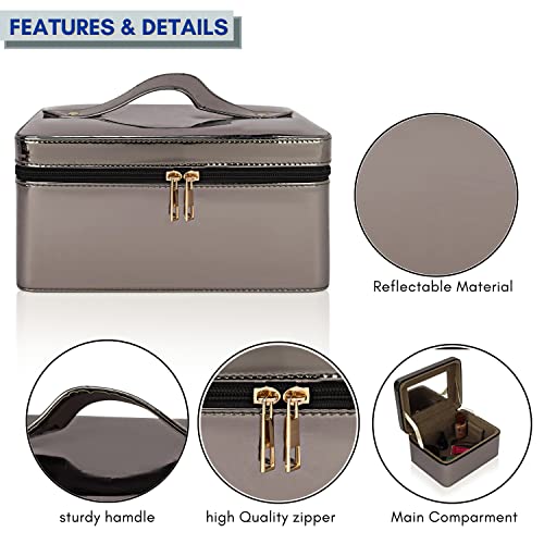 Image of FADAK Cosmetic Bag for Beauty Case Wedding Makeup Brushes Pouch Tikli Organizer Travel Large Vanity Mirror Box Storage Bag Jewelry Bridal Box (GUNMATLE)