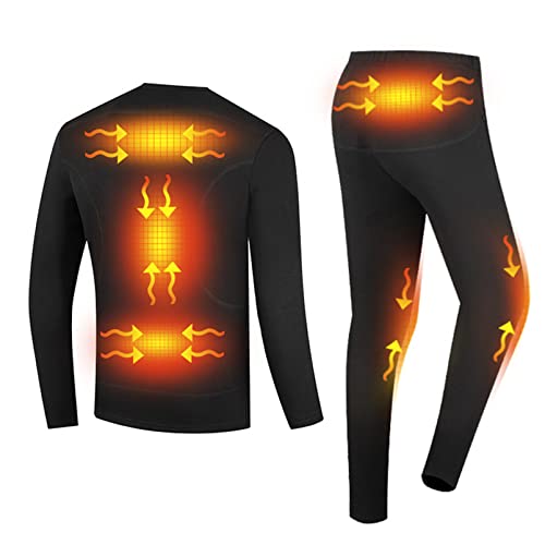 yeah-hhin Thermische Heizung Unterwäsche Set, 6 Bereiche Beheizte Intelligente Temperaturregelung Weichwaschbare Winterbasisschicht,Schwarz,XL Cover