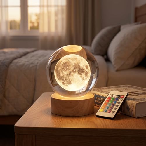 Image of Large Crystal Ball 3D Moon Lamp Balkwan, Crystal Lamp 16 Color Changing Night Light with Remote Control for Bedroom Decor, Ideal Birthday Gift for Teens Boys and Girls, Moon Model