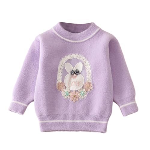 Hotfiary Kids Girl Jumpers Toddler Knitwear Tops Winter Sweater Rabbit Print oft Crew Neck Knit Pullover Warm Clothes 1-6T