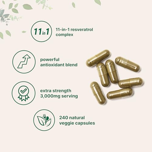 resveratrol nad supplements for women amp men 3000mg 240 veggie capsules  nmnh supplement alternative  11-in-1 antioxidant blend of quercetin moringa amp more  immune heart amp brain support