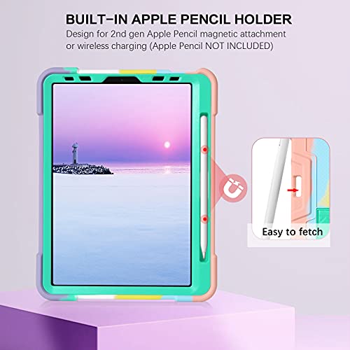 Bentoben Ipad Air 5Th / 4Th Generation Case, Ipad Air 10.9 Case, 3 In 1 Heavy Duty Shockproof Kickstand With Pencil Holder Protective Girls Women Boys Men Kids Case For Ipad Air 5/4 10.9", Rainbow #TOP3