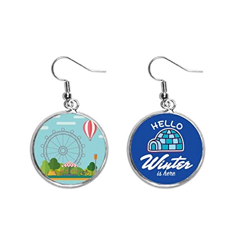 Pendientes de noria y globos con diseño de parque de atracciones invernal