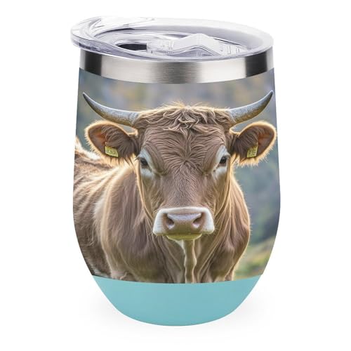 JTREWBV Verre à vin en acier inoxydable avec couvercle, tasse de voyage isotherme à imprimé vache pour garder le café et les boissons froides et chaudes
