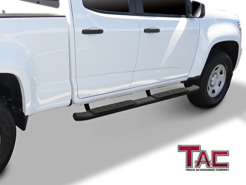 Tac Side Steps Fit 2015-2022 Chevy Colorado/Gmc Canyon Crew Cab Pickup Truck 4.25" Oval Bend Texture Black Nerf Bars Running Boards (Texture Powder Coating Brackets) #TOP1