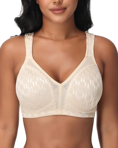 Pattsiao Women's Minimizer Bra Wireless Unpadded Everyday Bra Beige 40DD