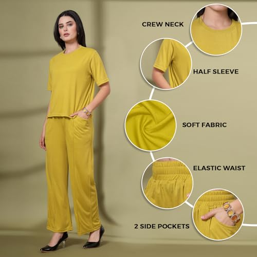Image of CHKOKKO Casual Co ord Set For Women Stylish Summer Wear Cord Half Sleeves Round Neck Track Suit Coords Travelling Outfit Western Ladies Co ords