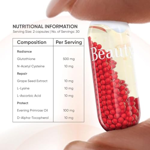 Image of Beautywise Skin Brilliance Glutathione Nac -500Mg, Dual Action, Evening Primrose Oil + Marine Collagen Powder, Hyaluronic Acid, Glutathione & Biotin Blueberry Flavoured ( 60 Capsules + 250 Gm)