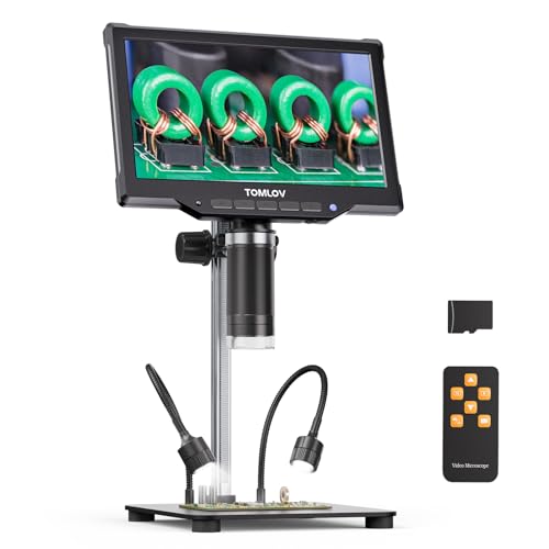 TOMLOV DM10 10.1 Digital Microscope: 1080P 1200X HD IPS Coin Microscope Magnifier for Error Coins with Light 16MP LCD Soldering Microscopes for Adults with Screen PC View