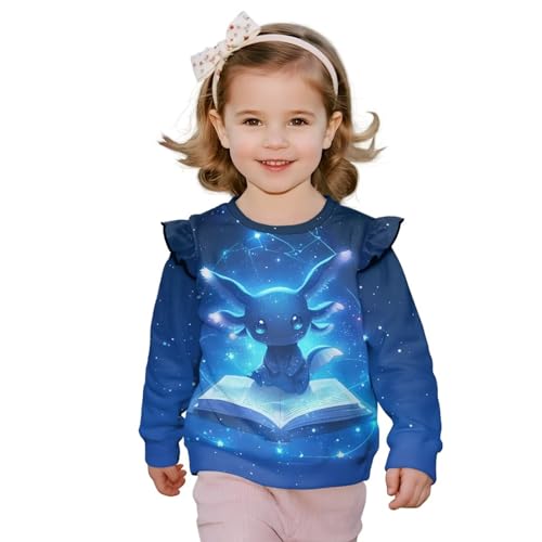 Sweatshirt for Girls 1-8 Years Crewneck Pullover Tops Ruffle Shoulder Sweaters Kids Long Sleeve Shirt