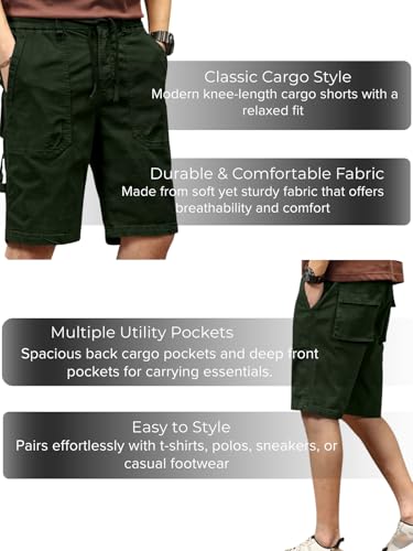 Image of Leriya Fashion Men Cotton Cargo Shorts | Lightweight Shorts Pant for Men | Elastic Waist with Drawstring | Casual Summer Cargo Short's for Man with Pockets