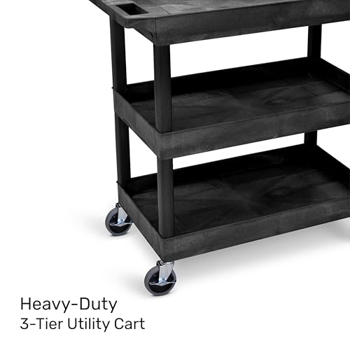Tubstr-3-Tier-Rolling-Utility-Cart-2-Pack-Each-Supports-up-to-300-lbs-Heavy-Duty-Shelf-Cart-for-Garage-Storage-Office-Spaces-Kitchen-Use-Durable-Tool-Cart-with-Locking-Wheels-Black-32-x-18
