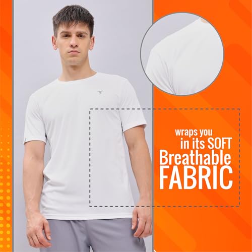 Image of TECHNOSPORT Men's Slim Fit Polyester Activewear Sports T-Shirt with Moisture-Wicking Comfort for Workout, Running & Gym