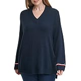 Tommy Hilfiger Women's Plus Soft V-Neck Long Sleeve Sweater, Sky CAPT
