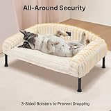 Veehoo Hundeliege Hundesofa für Kleine Hunde, Flauschige Erhöhtes Hundebett mit Abnehmbarem Polster und Orthopädische Matratze, Hunde Sofa Katzensofa mit rutschfeste Füße, Elfenbeinweiß 60x45x10cm