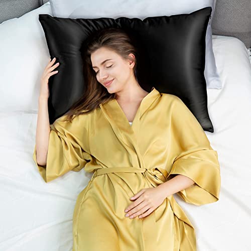 100% Mulberry Silk Pillowcase For Hair And Skin, 22 Momme Natural Silk Pillow Case With Zipper, Soft Cooling Washable Both Sided Pure Silk Pillow Cover(Black, Queen 20''×30'',1Pc) #TOP3