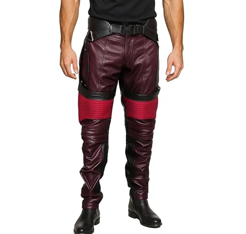 Image of Mens Guardians Superhero Distressed Maroon Star Cosplay Costume Leather Biker Jacket