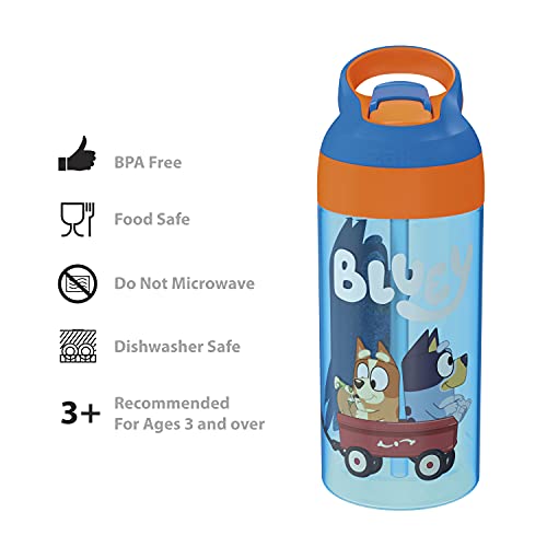 Image of Zak Designs 17.5 oz Riverside Bluey Kids Water Bottle with Straw and Built in Carrying Loop Made of Durable Plastic, Leak-Proof Design for Travel, 2PK Set