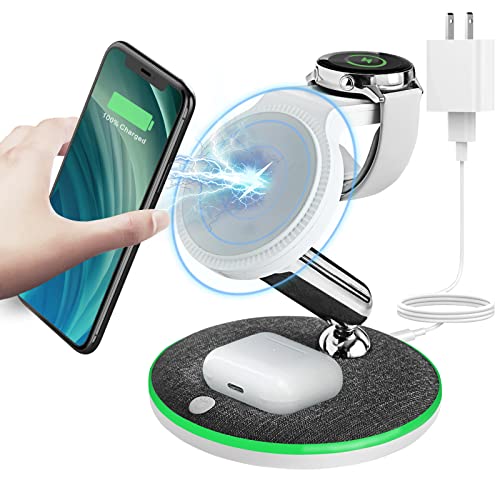 Vitley 4 in 1 Magnetic Wireless Charging Station, Foldable 15W Fast Charge, for MagSafe Charger Stand, for iPhone 12 13 Pro/Max/Mini, AirPods 2/3/Pro, Apple Watch 2/3/4/5 /6 (PD20W Adapter)